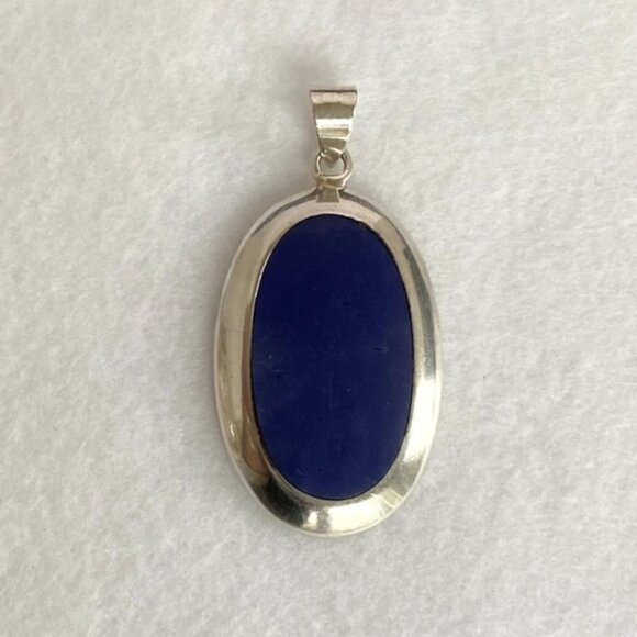 Sterling Silver 925 1.91" Oval Faux Lapis Pendant 9g Thai SX Sally C. Treasures - Picture 4 of 16